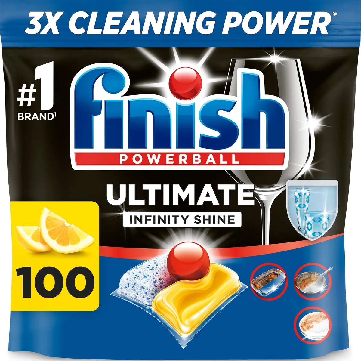 Finish Dishwasher Tablet, Ultimate Infinity Shine, 100 Tabs, Lemon