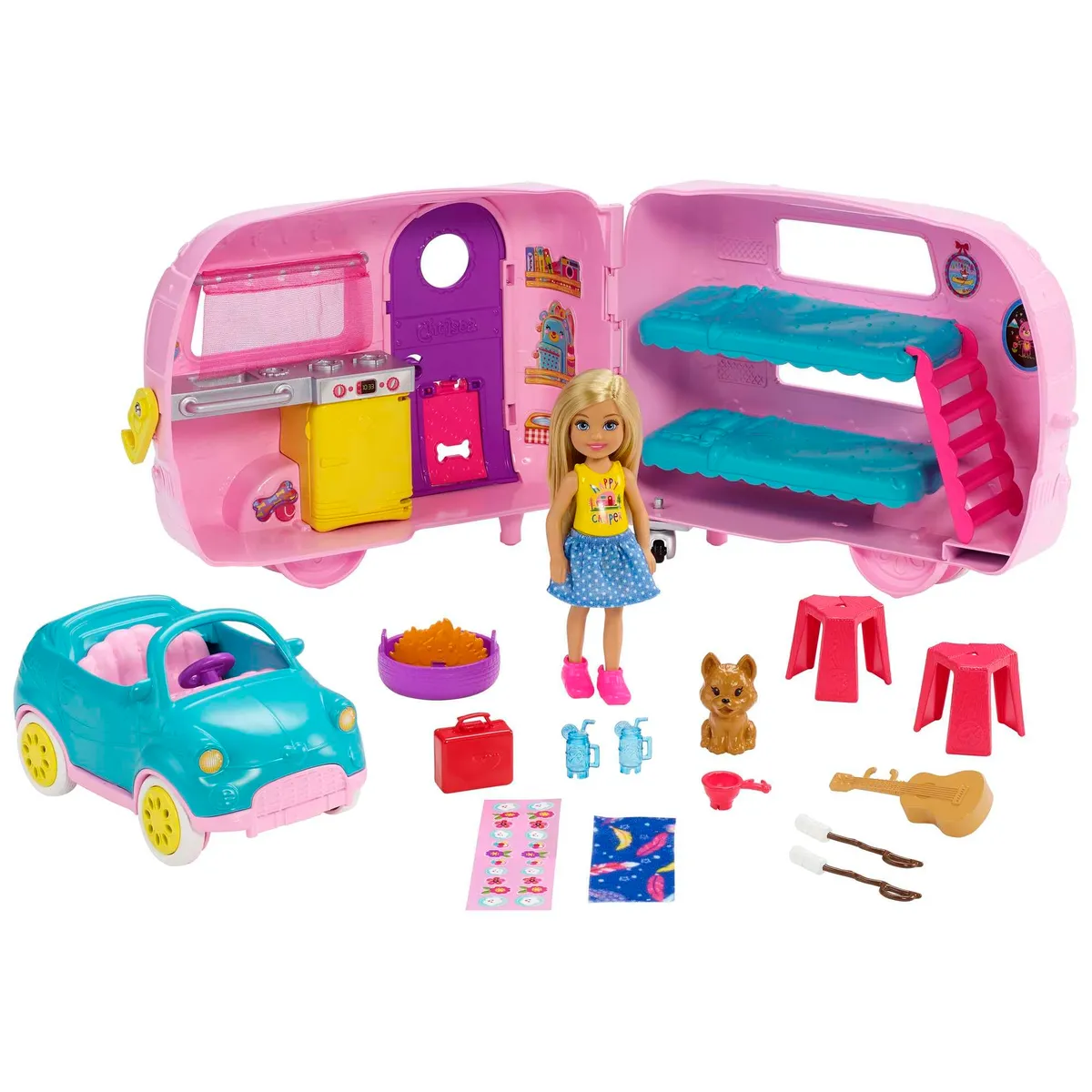 Barbie Chelsea Doll with Toy Car and Camper Playset