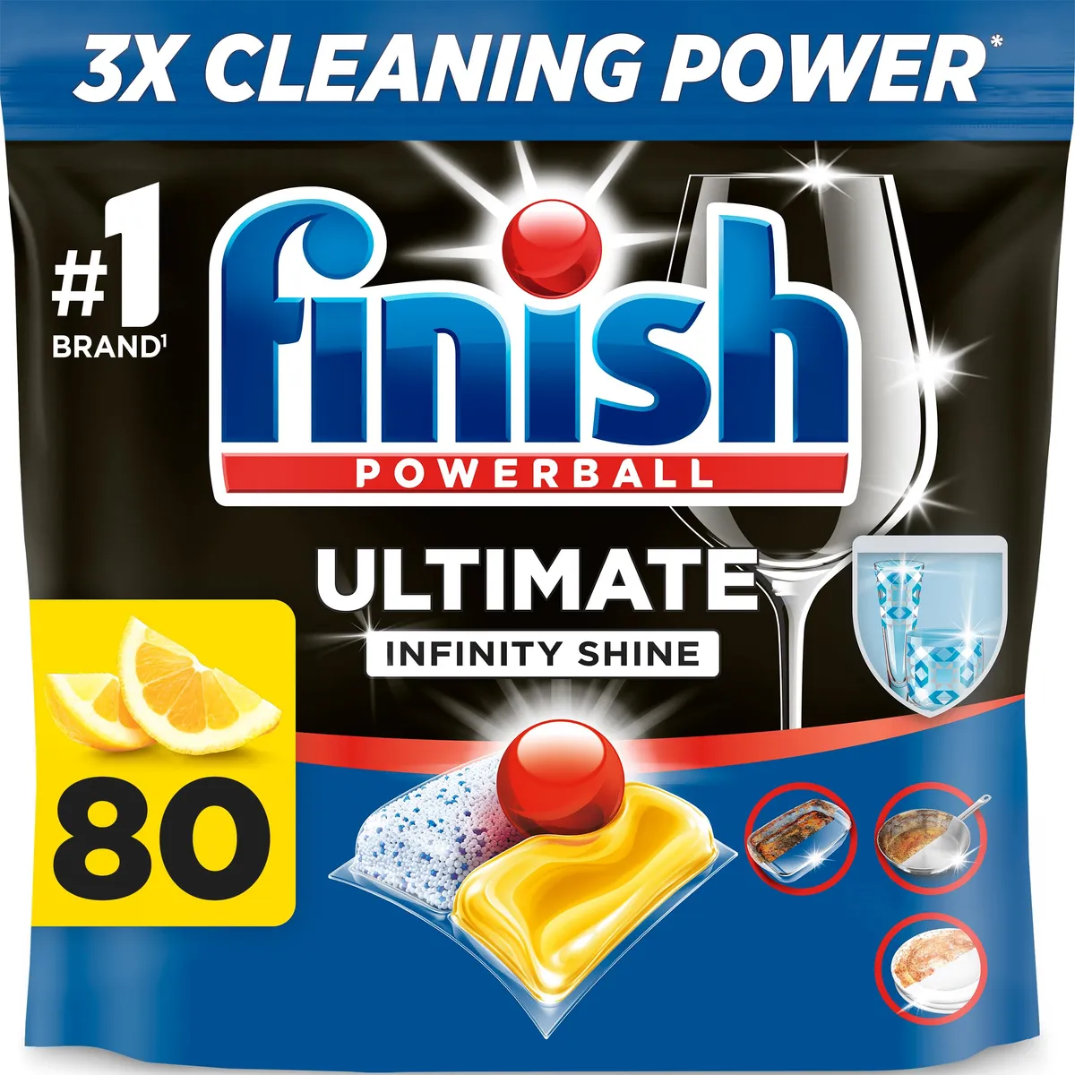 Finish Dishwasher Tablet, Ultimate Infinity Shine, 80 Tabs, Lemon