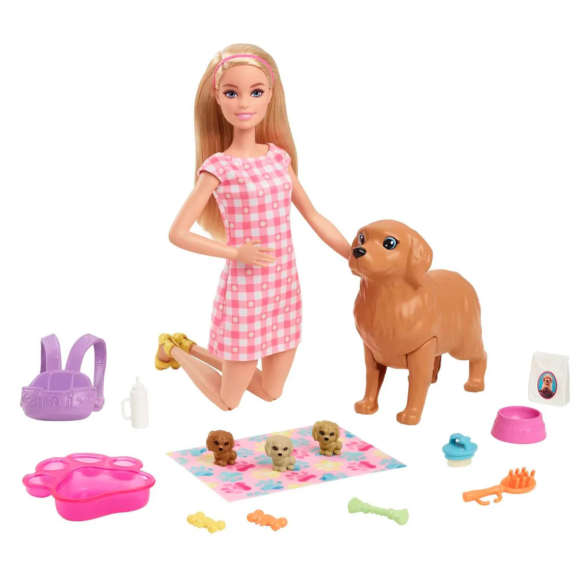Barbie Doll & Pets Set featuring Mommy Dog and Puppies